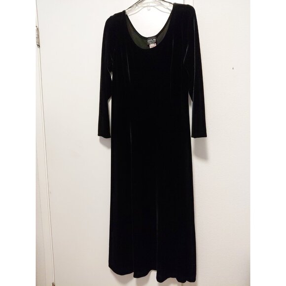 Onyx Nite Vintage Black Velvet Maxi Dress Long Sleeves Scoop Neck 16 - Picture 1 of 7